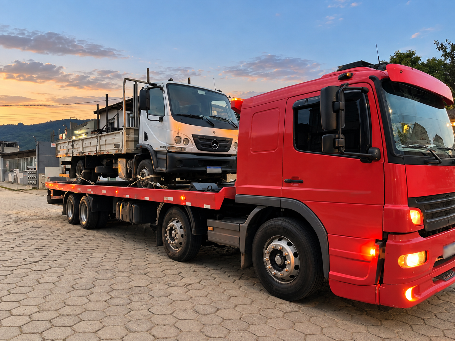 Atendimento real da Mendonça Costa transportando caminhão